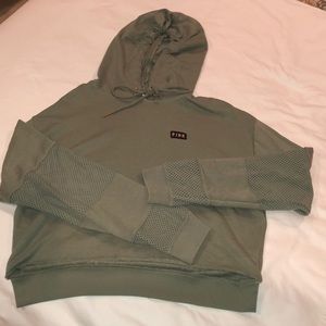 PINK Olive green cropped pullover hoodie. NWT